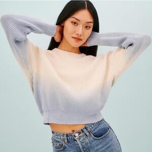 Reformation Winnie Crewneck Sweater in Parisian Blue Dip Dye Ombré Sz Small (S)